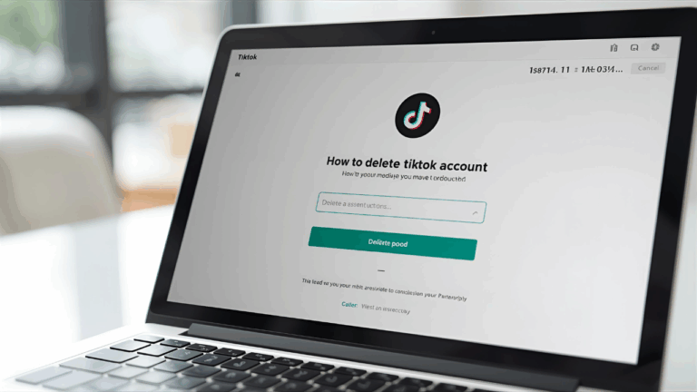 TikTok account deletion process showing steps from profile settings to permanent removal, including 30-day grace period, identity verification, optional data download, and final confirmation for complete account erasure.
