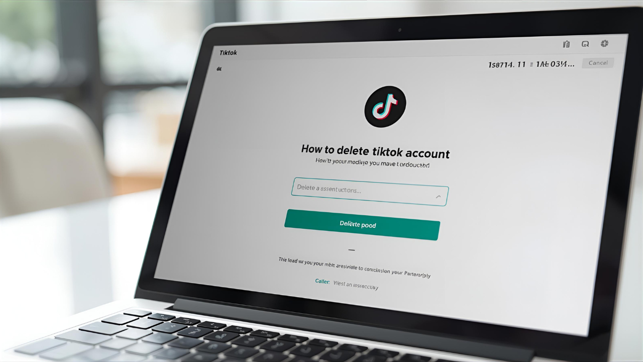 TikTok account deletion process showing steps from profile settings to permanent removal, including 30-day grace period, identity verification, optional data download, and final confirmation for complete account erasure.