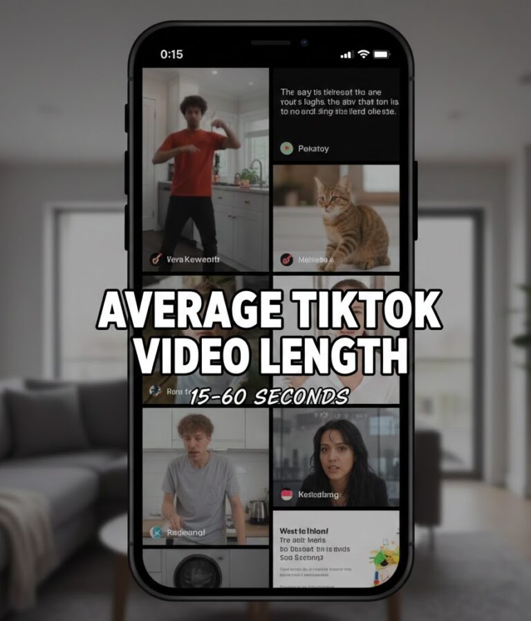 Charts showing average TikTok video length in 2024 at 42.7 seconds, with trends by year, account size, engagement, and completion rates.