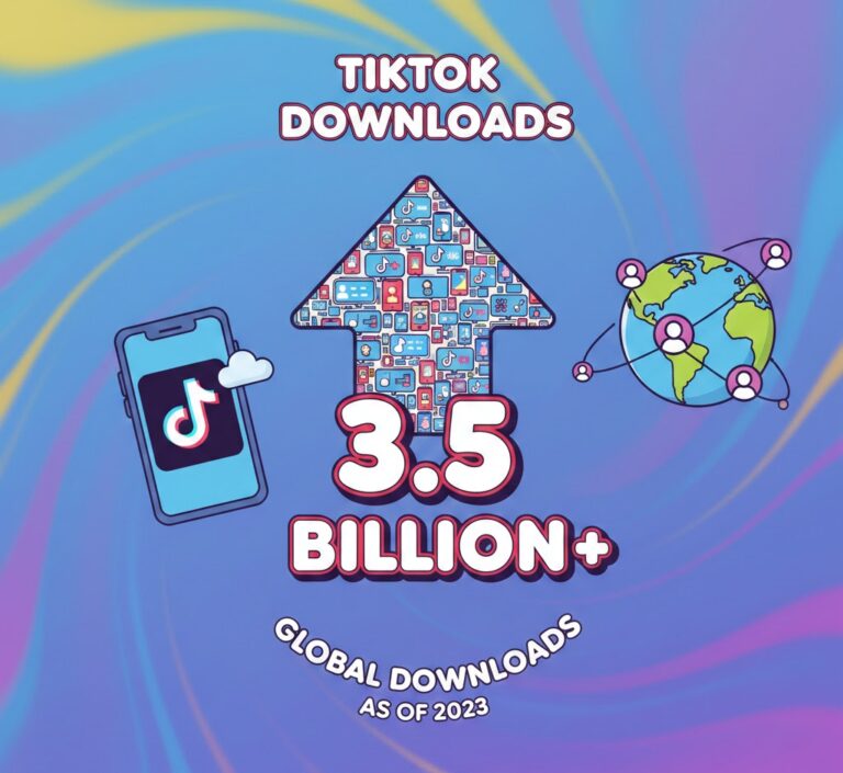 Chart summarizing TikTok’s total downloads, yearly growth, and global user distribution.