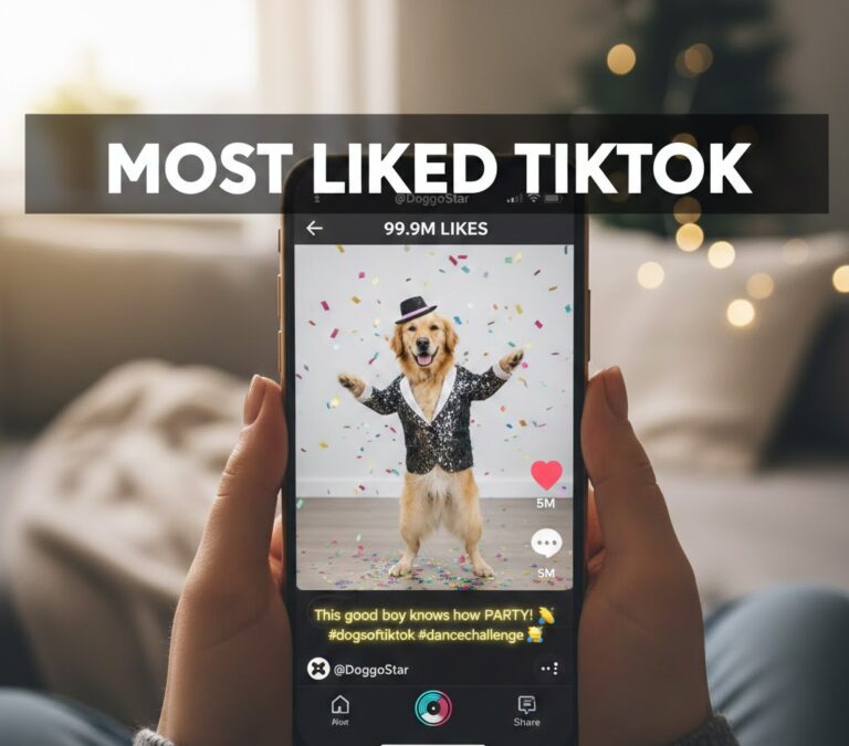 “Chart and tables showing the most liked TikTok videos, led by Bella Poarch with 69.7 million likes, plus engagement and content category comparisons.”
