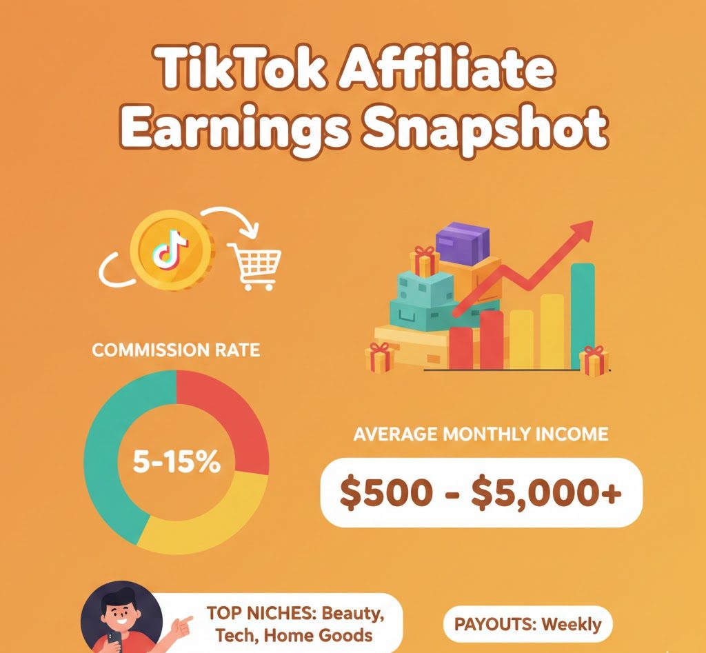 TikTok affiliate commission statistics showing commission rates by category, GMV growth, engagement rates, creator earnings, and product revenue trends in 2024–2026.