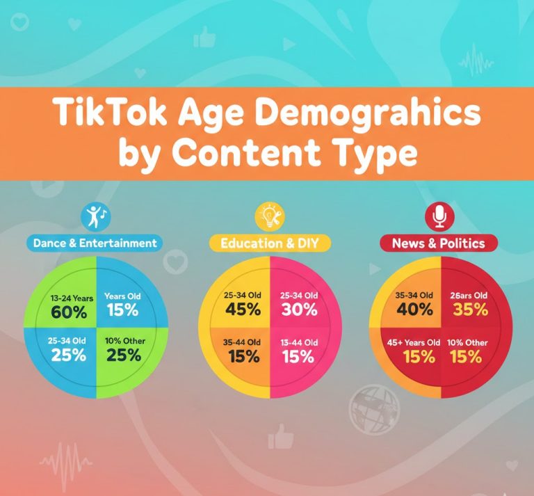 TikTok age demographics by content type showing engagement trends across age groups for comedy, dance, beauty, food, education, and regional markets in 2026.