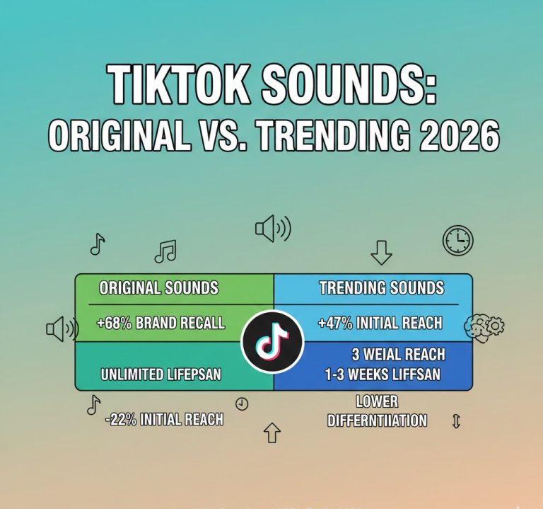 TikTok original vs trending sound performance statistics comparing reach, engagement, and brand recall in 2026