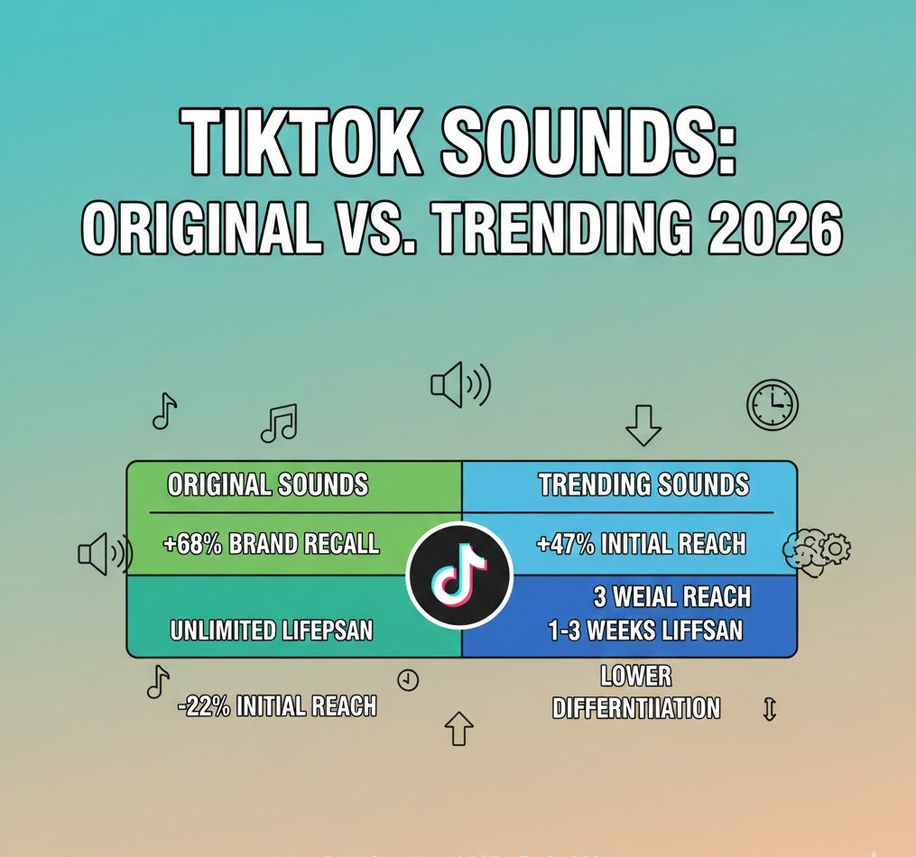 TikTok original vs trending sound performance statistics comparing reach, engagement, and brand recall in 2026