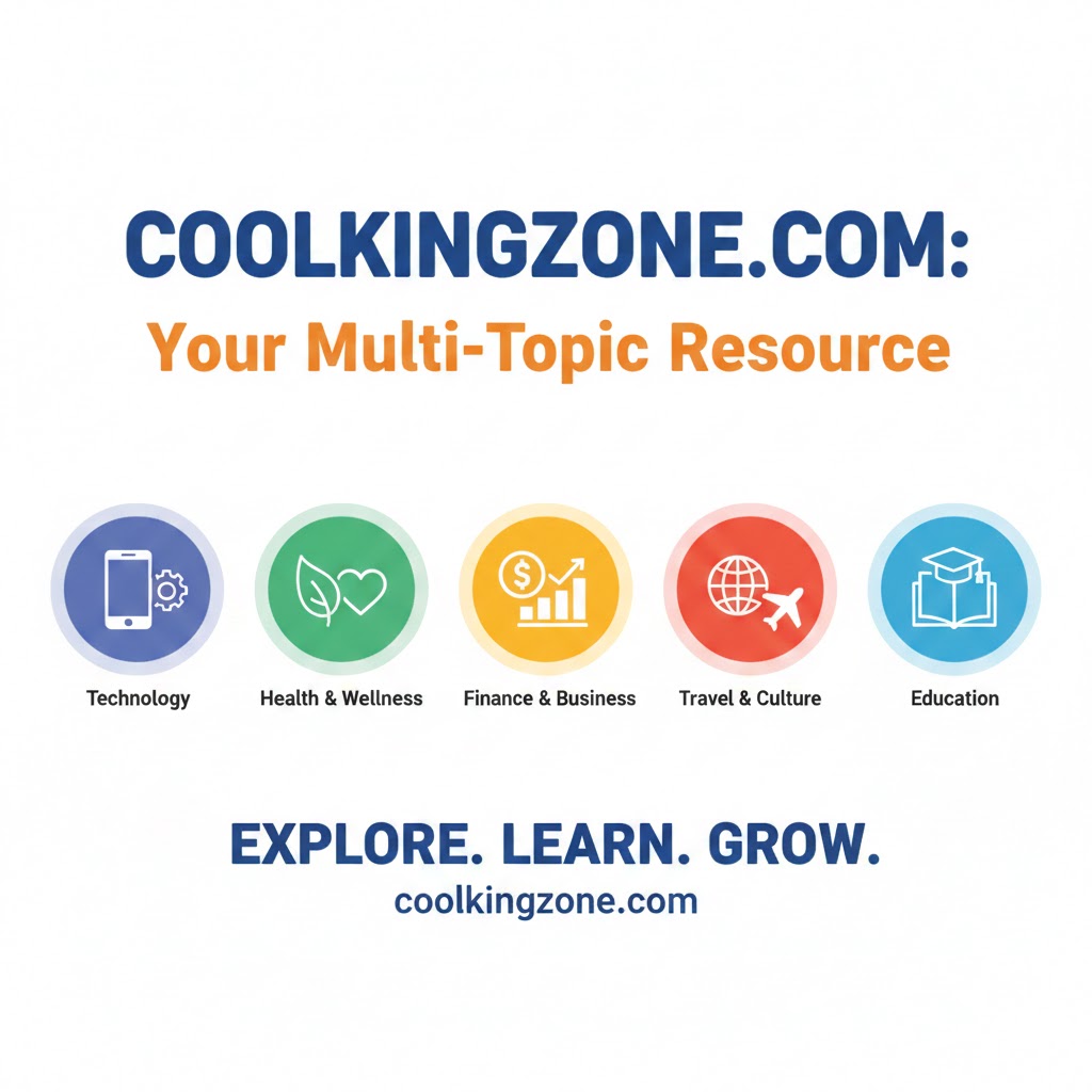coolkingzone.com showcasing multi-topic content across technology, health, finance, education, and travel