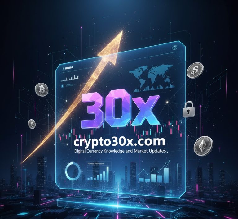 Crypto30x.com overview highlighting cryptocurrency education, market updates, trading guides, DeFi/NFT coverage, security practices, and community resources with charts and tables for beginners and advanced traders