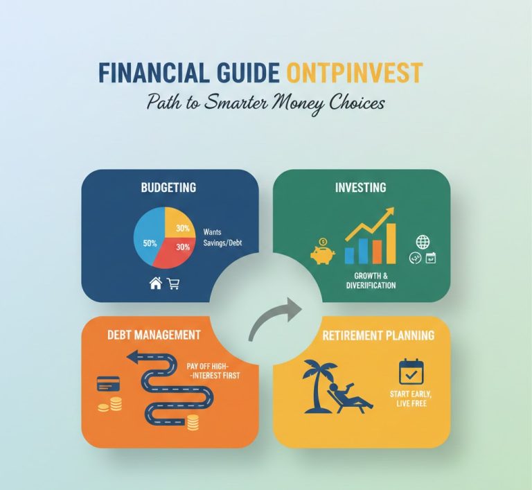 Charts and tables illustrating Ontpinvest financial strategies, budget allocation, debt rates, and emergency fund growth.