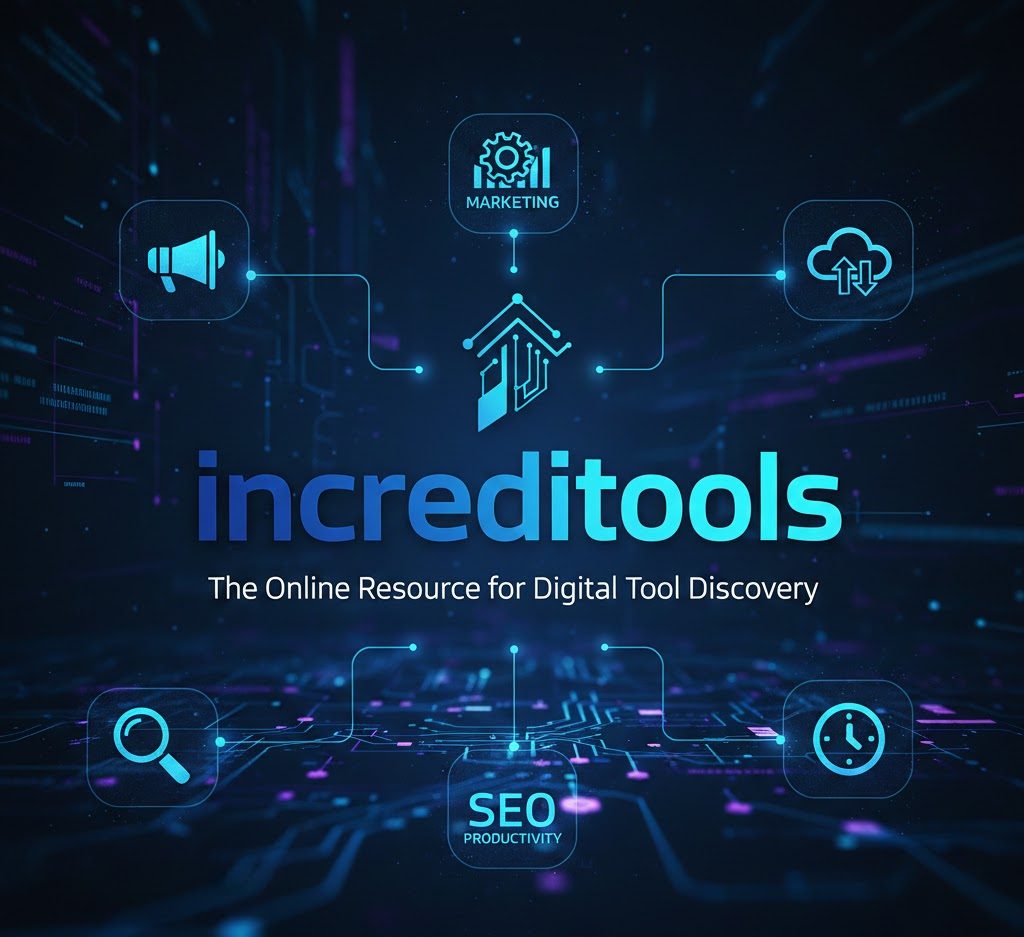 Increditools platform overview showing digital tool reviews, categories analyzed, comparison charts, and key statistics for marketers, content creators, and small businesses.