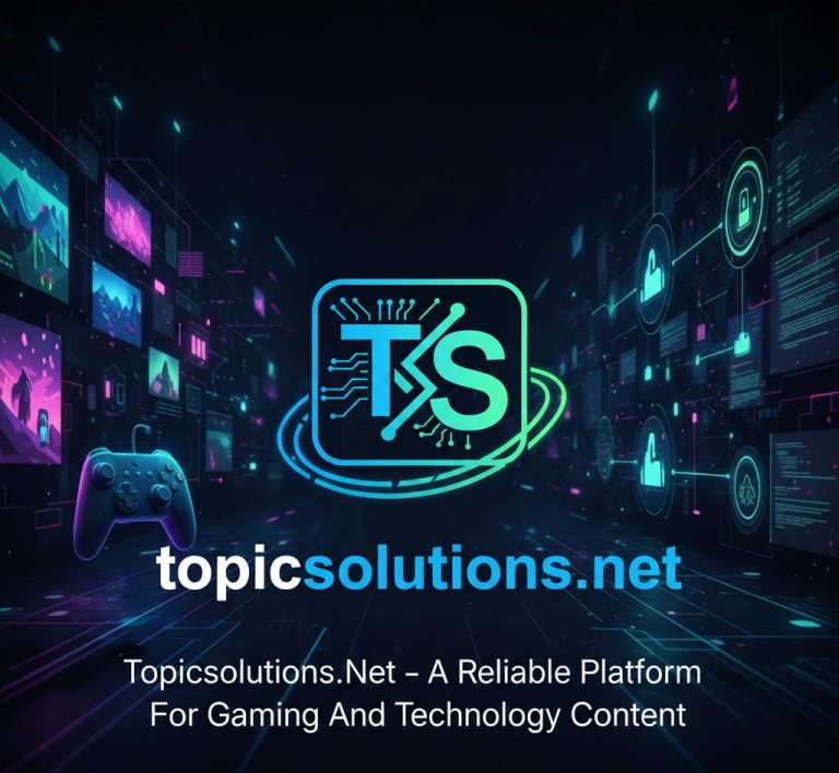 Topicsolutions.Net overview highlighting free gaming and technology content, verified articles, digital security guides, cryptocurrency coverage, multi-device access, community forums, and advertisement-free browsing with charts and tables showing platform features and user engagement
