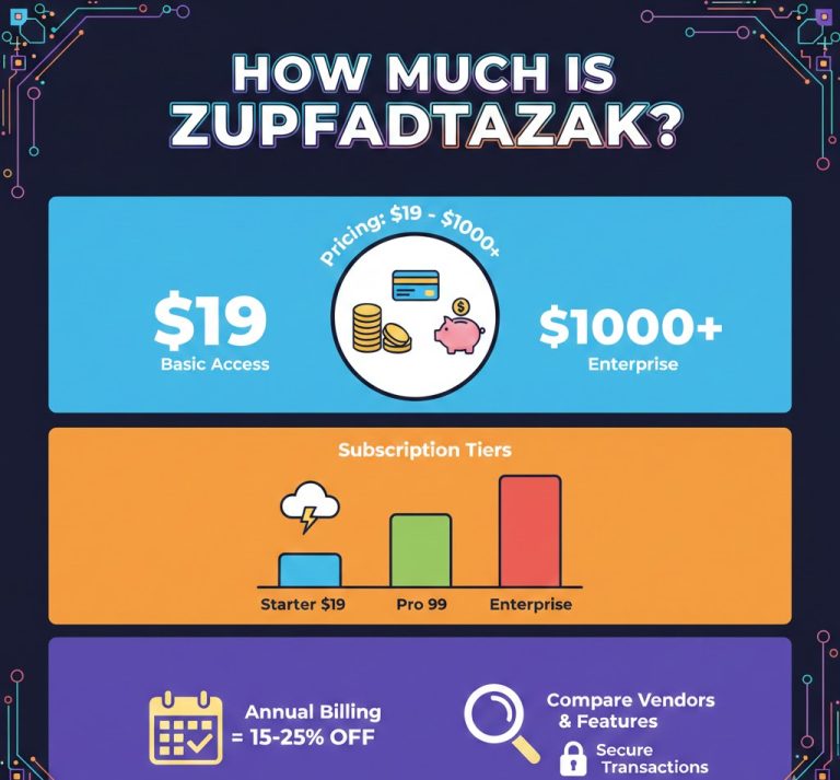 Pricing guide for Zupfadtazak showing subscription tiers, cost comparison charts, and key factors affecting price.