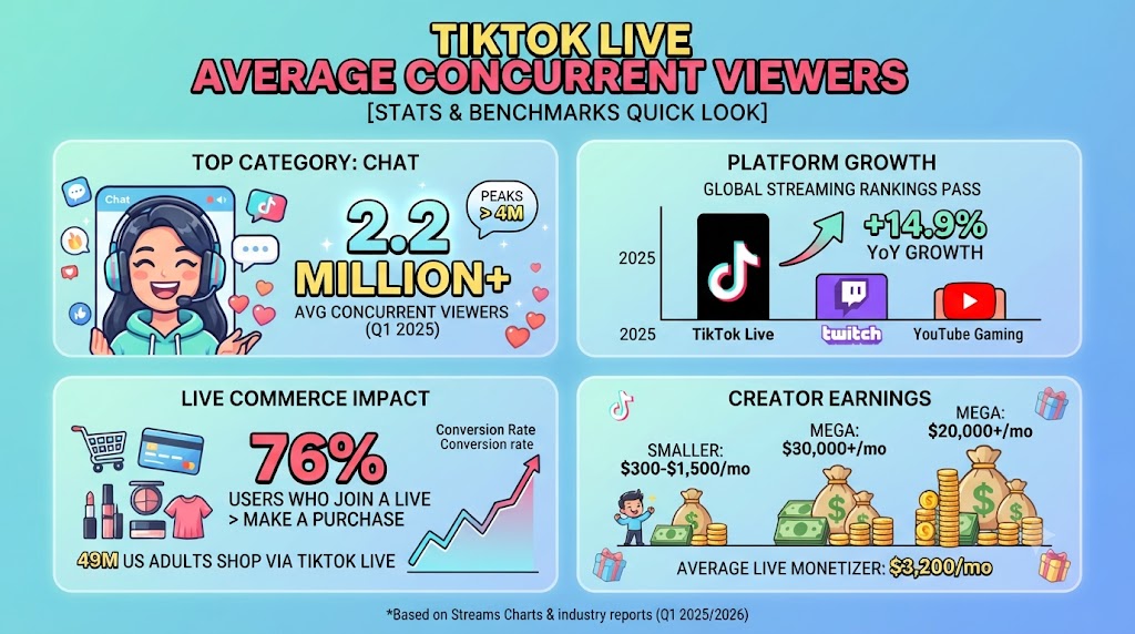 TikTok Live Average Concurrent Viewers 2026 [Stats &amp; Benchmarks Statistics]