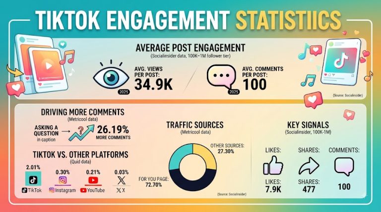 Accounts with 100K–1M followers averaged 100 comments and 34,900 views per TikTok post in 2025. See how comments, views, engagement rates and audience size compare in 2026.