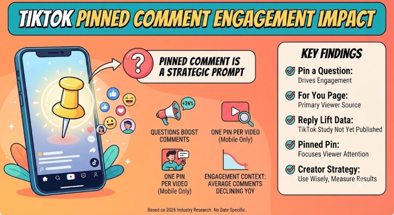 TikTok pinned comment engagement statistics chart comparing comment trends, engagement rates, and reply impact in 2026.