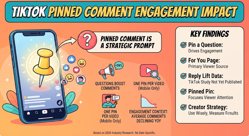 TikTok pinned comment engagement statistics chart comparing comment trends, engagement rates, and reply impact in 2026.