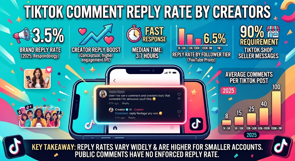 TikTok comment reply rate statistics showing creator responses, engagement, and comment activity in 2026.